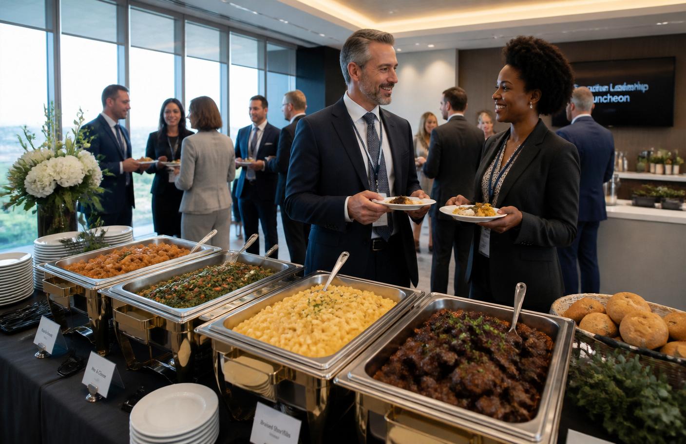 Corporate luncheon catering with Southern comfort food
