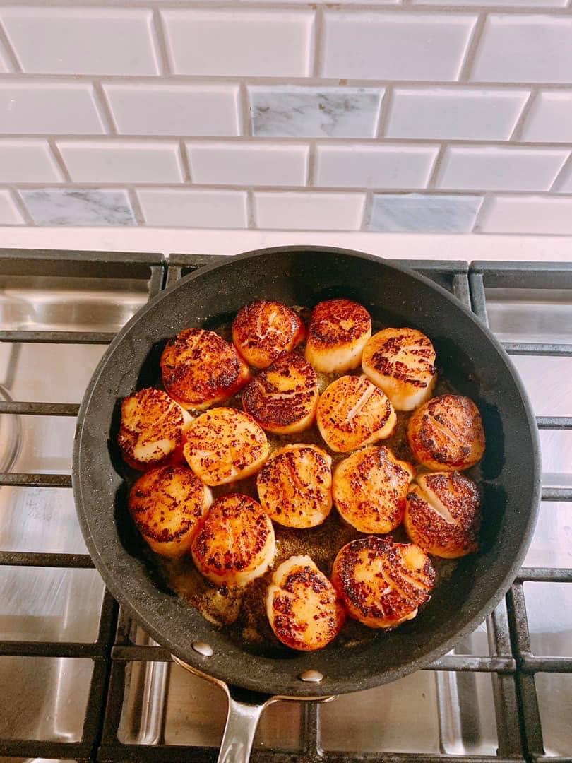 Pan-seared sea scallops with a golden crust