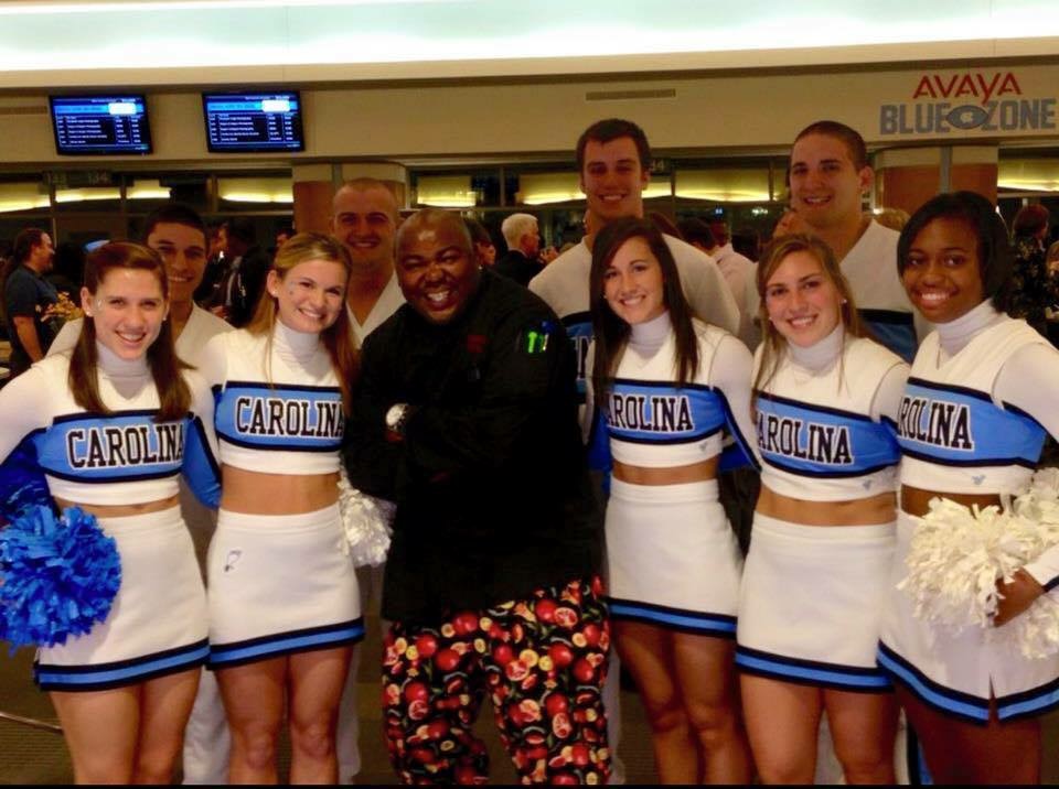 Chef Jessie with the Carolina cheerleading squad