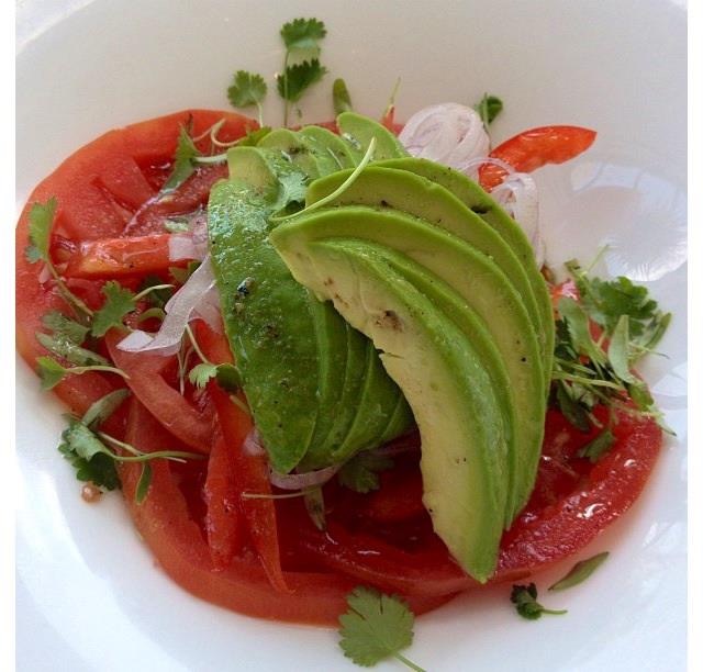Heirloom tomato and avocado salad with fresh cilantro