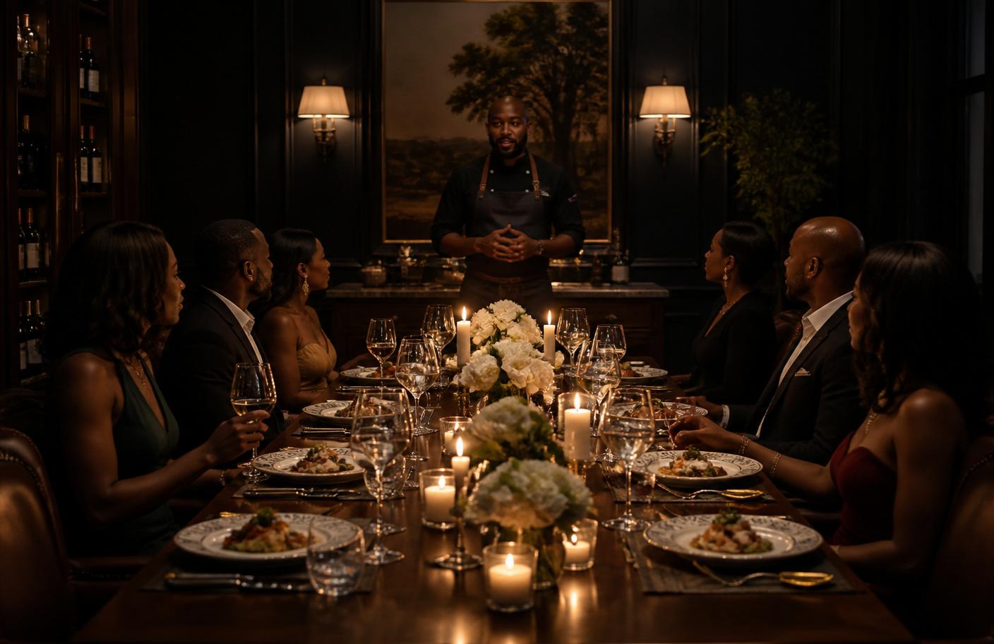 Elegant private chef dinner setup